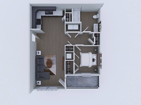 Floor plan for 1 bed, 1 bath, 690 sqft